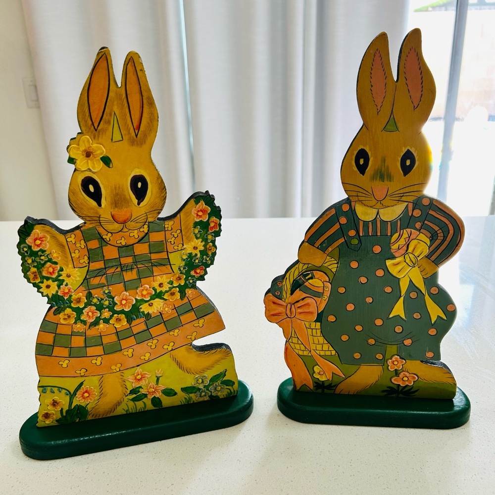 Vintage Wooden Bunny Figurines